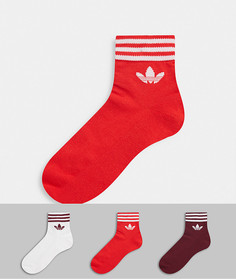 Набор из 3 пар белых/красных носков до щиколотки adidas Originals-Белый