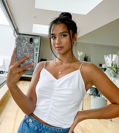 Белый кроп-топ на бретельках со сборками ASOS DESIGN Petite