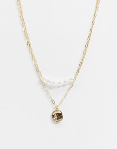 Многорядное ожерелье с искусственным жемчугом и подвеской DesignB London-Золотой