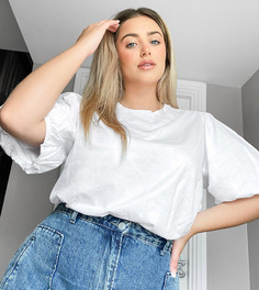 Футболка с пышными рукавами ASOS DESIGN Curve-Белый