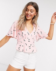 Розовая чайная блузка с цветочным принтом Miss Selfridge-Розовый