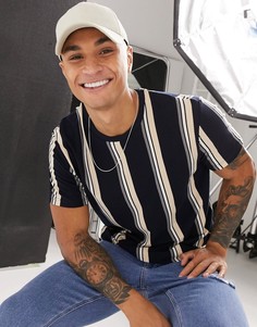 Темно-синяя футболка в полоску Topman-Темно-синий