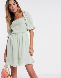 Фактурное приталенное платье мятного цвета с присборенной отделкой Missguided-Зеленый
