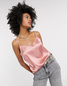 Розовый топ на бретелях с фигурным краем Topshop
