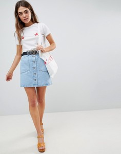 Джинсовая юбка на пуговицах ASOS DESIGN-Синий