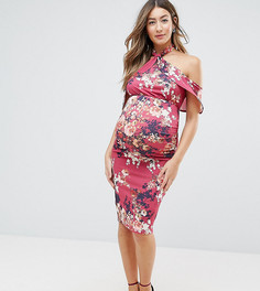 Мягкое платье-футляр с оборками на лифе и цветочным принтом ASOS Maternity-Мульти