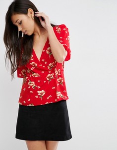 Чайная блузка с запахом и цветочным принтом ASOS-Мульти