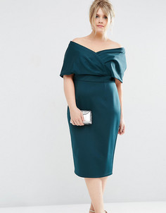 Облегающее платье-премиум с топом в стиле кейп ASOS CURVE-Зеленый