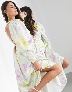 Атласное платье макси с драпировкой и принтом ASOS EDITION-Мульти