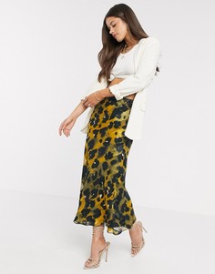 Атласная юбка миди в полоску с леопардовым принтом ASOS DESIGN-Мульти