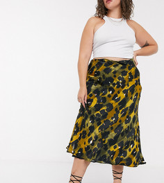 Атласная юбка миди с леопардовым принтом ASOS DESIGN Curve-Мульти