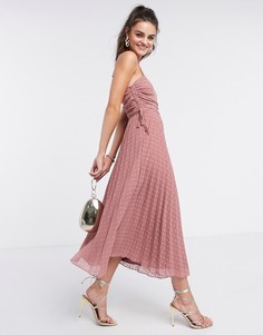 Розовое платье миди в горошек добби с плиссировкой ASOS DESIGN-Розовый