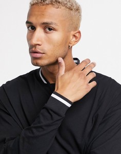 Черный лонгслив из органического хлопка с бейсбольным воротником ASOS DESIGN