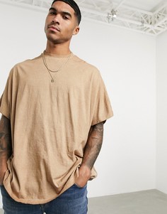 Длинная oversized-футболка из органического хлопка ASOS DESIGN-Бежевый