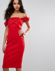 Платье-футляр с открытыми плечами и складками ASOS-Красный