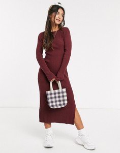 Платье миди в рубчик с круглым вырезом ASOS DESIGN-Красный