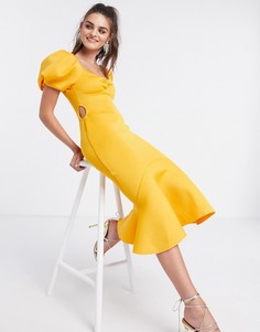 Платье миди с пышными рукавами и вырезами ASOS DESIGN-Мульти