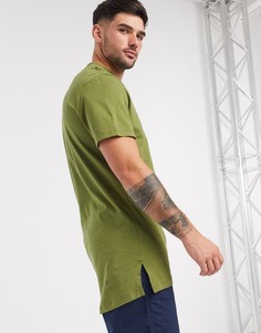Длинная футболка цвета хаки с разрезами ASOS DESIGN-Зеленый