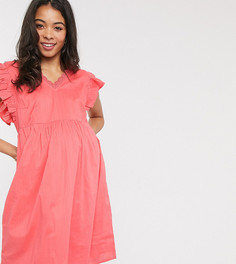Коралловое платье с оборками Mamalicious-Розовый Mama.Licious
