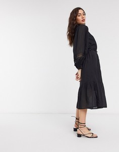 Черное платье-рубашка с пышными рукавами River Island-Кремовый