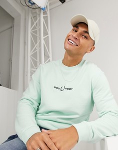 Зеленый свитшот с круглым вырезом и вышитым логотипом Fred Perry