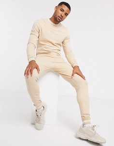 Бежевый облегающий спортивный костюм ASOS DESIGN