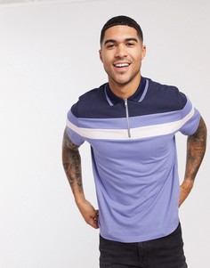 Синяя футболка-поло с контрастными вставками и молнией ASOS DESIGN-Синий