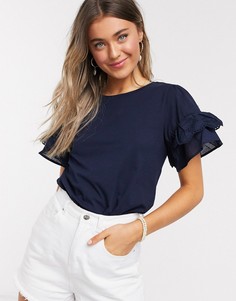 Темно-синяя футболка с вышивкой ришелье River Island-Темно-синий