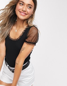 Черная футболка с овальным вырезом River Island-Черный