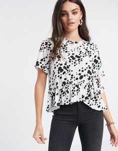 Футболка с монохромным принтом и оборками ASOS DESIGN-Мульти