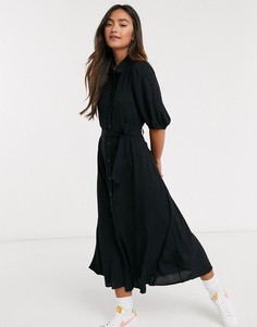 Черное платье-рубашка миди с объемными рукавами New Look-Черный