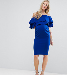 Платье с открытыми плечами и широкими оборками ASOS Maternity-Синий