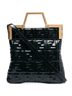 Fendi лакированная сумка-тоут с тисненым логотипом FF