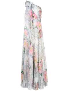 Marchesa Notte платье на одно плечо с драпировкой и цветочным принтом