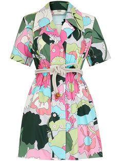 Fendi платье-рубашка с цветочным принтом и поясом