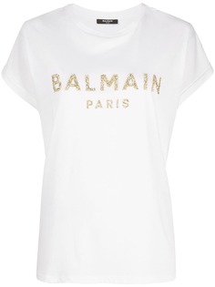 Balmain футболка с логотипом и блестками