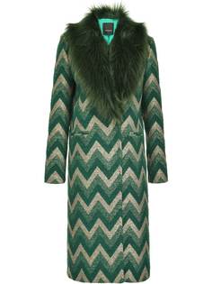 Pinko пальто с меховой оторочкой и узором зигзаг