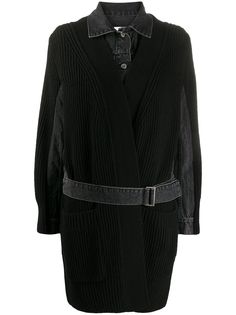 Sacai джинсовое пальто со вставками в рубчик