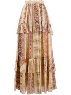 Etro ярусная юбка макси с принтом пейсли