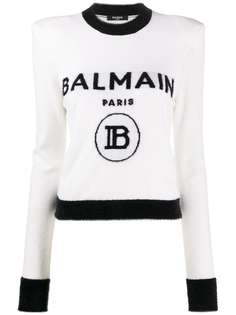 Balmain джемпер с жаккардовым логотипом и объемными плечами