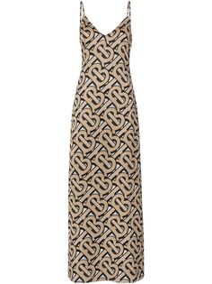 Burberry атласное платье-комбинация с монограммой