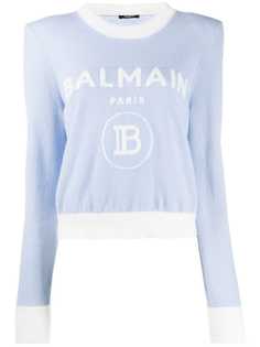 Balmain джемпер с жаккардовым логотипом и объемными плечами