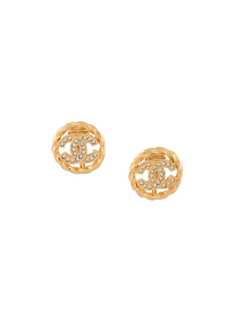 Chanel Pre-Owned серьги со стразами и логотипом CC