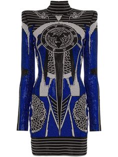Balmain платье мини с длинными рукавами и кристаллами