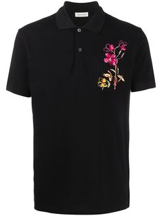 Alexander McQueen рубашка поло с цветочной вышивкой