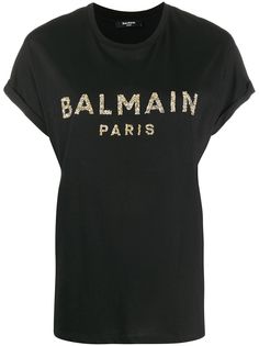 Balmain футболка с логотипом и блестками