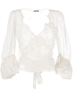 Cruciani lace wrap-around silk blouse