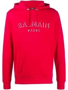 Balmain 3D logo print pouch pocket hoodie
