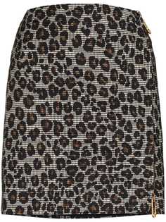 Versace leopard-print houndstooth mini skirt