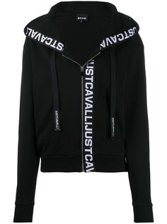 Just Cavalli logo tape zipped front hoodie